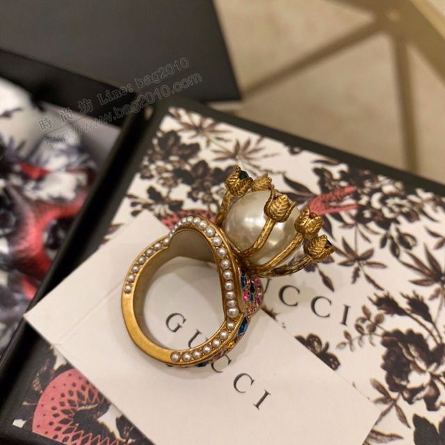 GUCCi飾品 古馳施華洛世奇水晶 Gucci花朵珍珠彩鑽戒指  zgbq1028